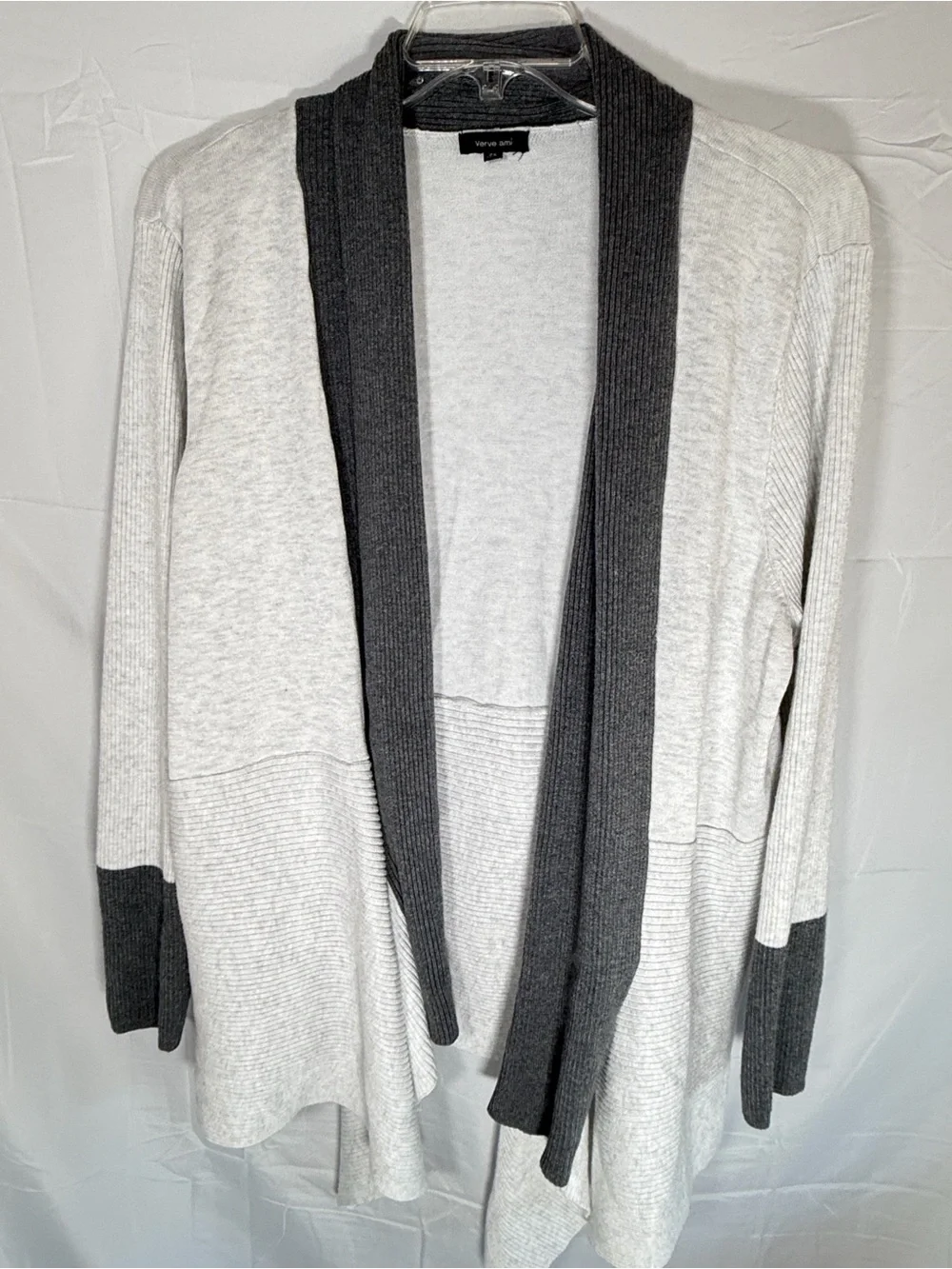 Light Gray Open Cardigan with Dark Gray Trim 2X